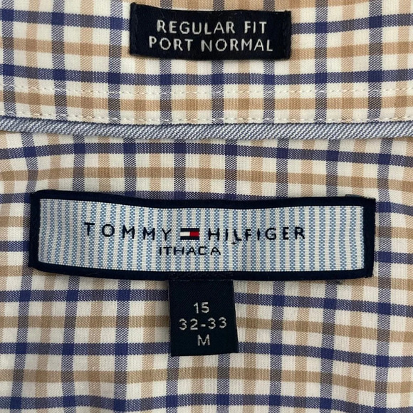 Tommy Hilfiger Ithaca LS Button Down Check Print Dress Shirt Blue Wht Tan Sz 15 - Picture 10 of 12